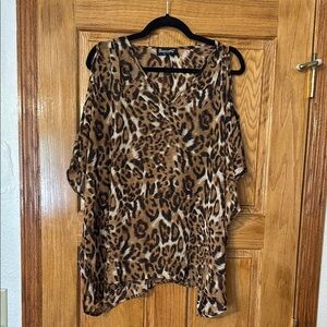 Leopard Print Women's Cold Shoulder Top